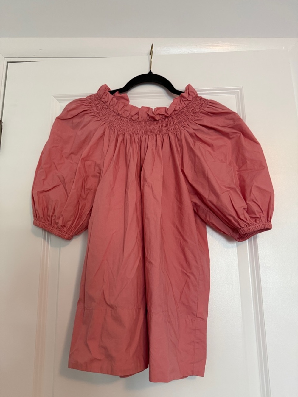J. Crew Pink Puff-Sleeve Smocked Neck Top
